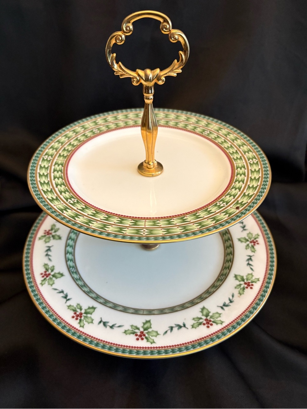 Mikasa Holiday Celebration Two-Tier Serving Stand in Green, Red and Gold